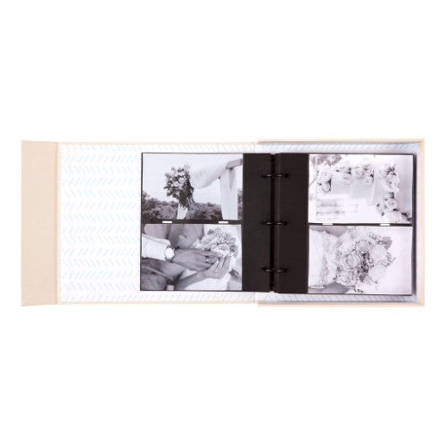 Elegant black cloth photo album showcasing "A True Love Story," holds 160 photos in slip-in pockets, perfect for keepsakes.