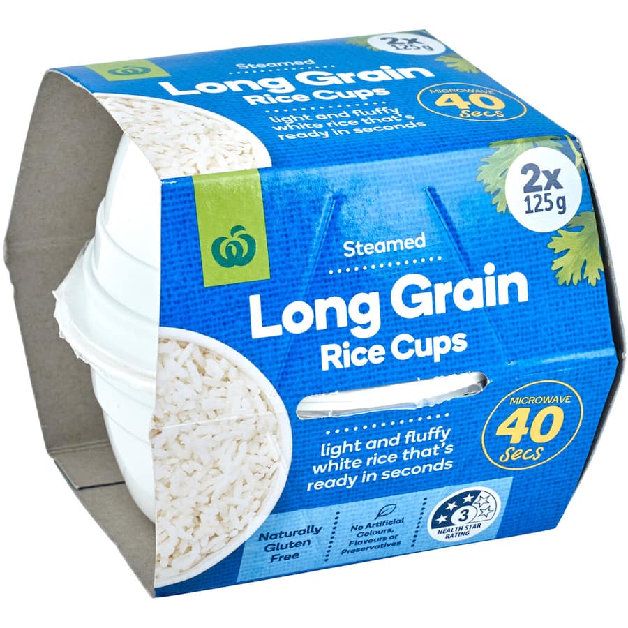 Woolworths Long Grain Rice Microwave 2 X 125g Cups 250g