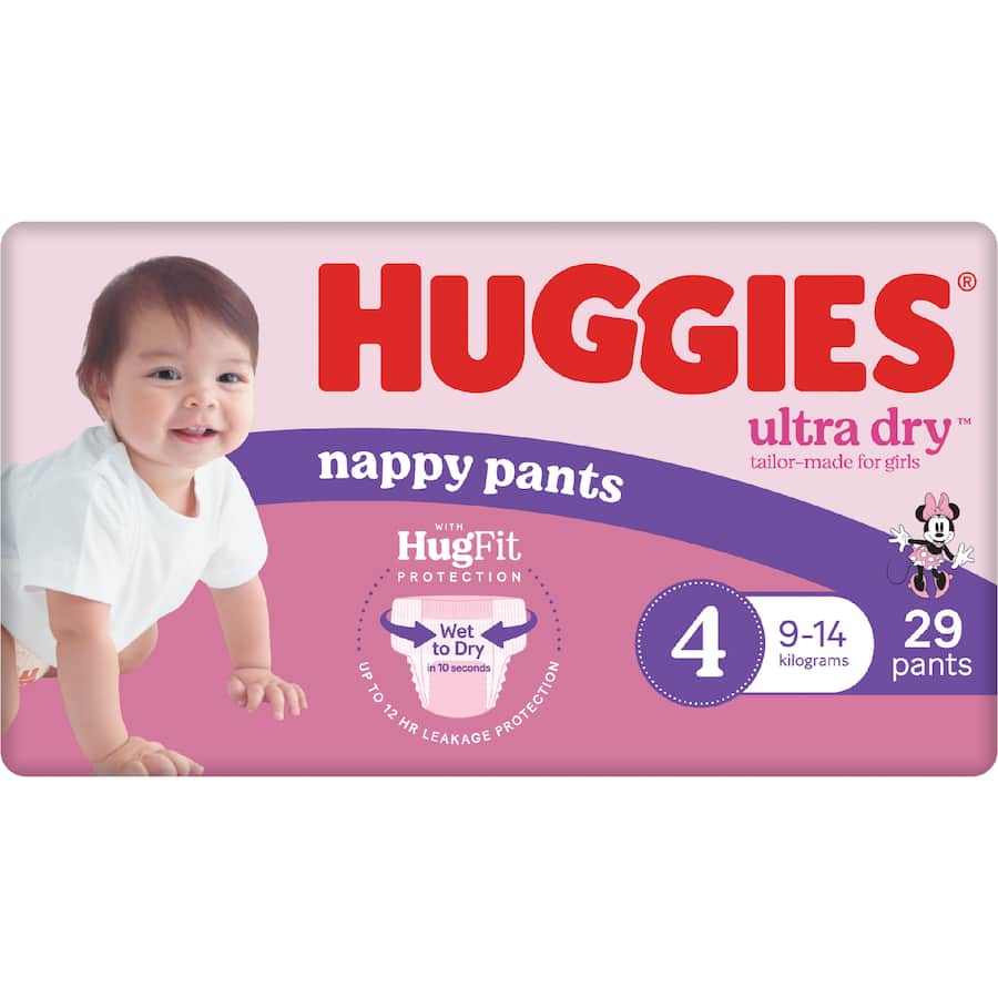 Huggies Ultra Dry Nappy Pants Toddler Girls 9-14kg Size 4 29pack