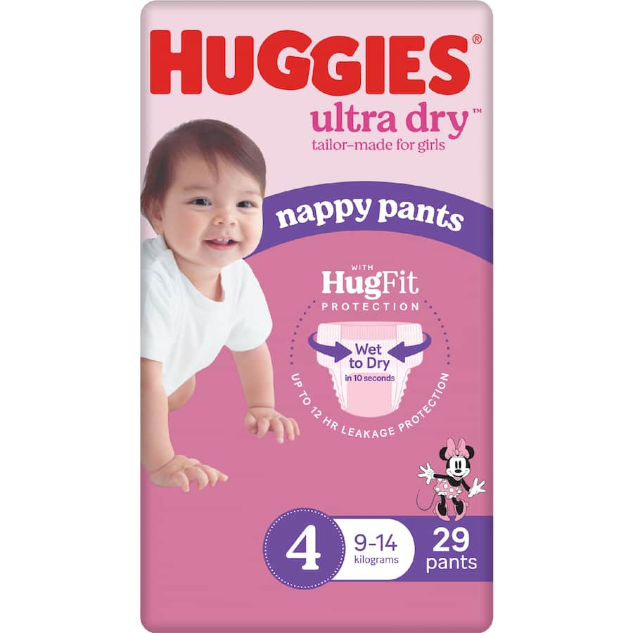 Huggies Ultra Dry Nappy Pants Toddler Girls 9-14kg Size 4 29pack