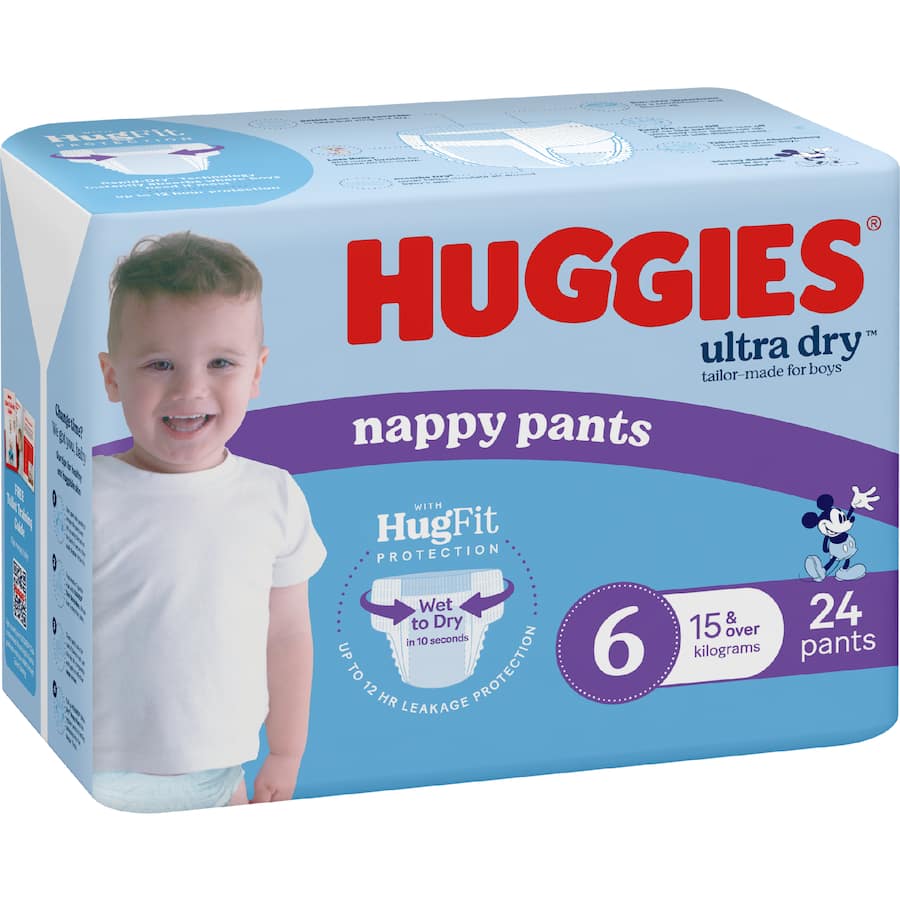 Huggies Ultra Dry Nappy Pants Junior Boys 15kg+ Size 6 24pack