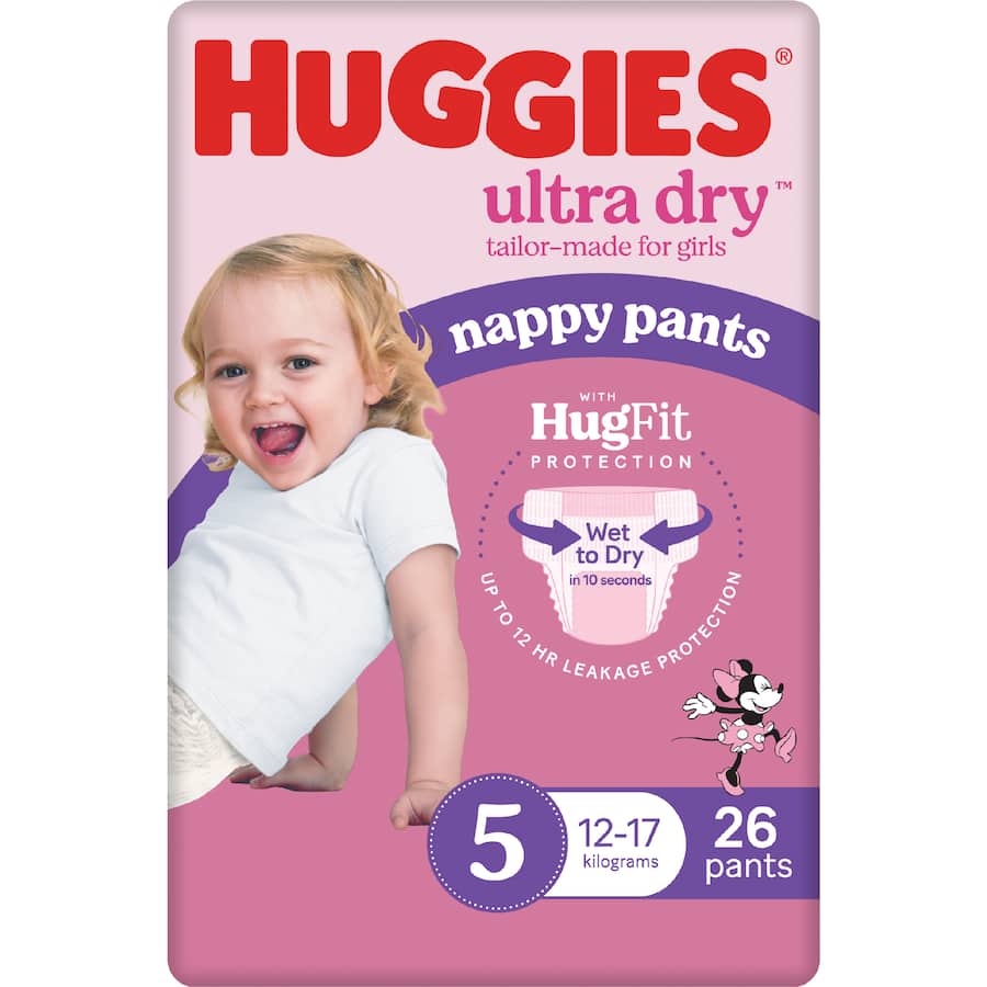 Huggies Ultra Dry Nappy Pants Walker Girls 12-17kg Size 5 26pack