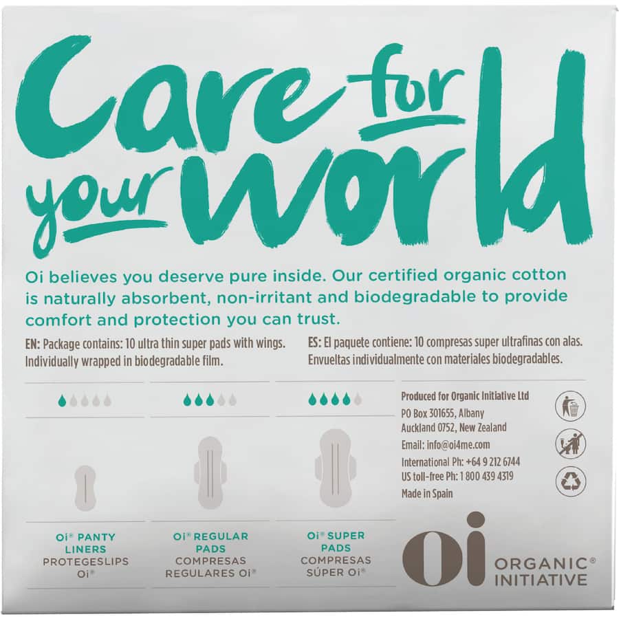 Oi 100% Organic Cotton Pads Ultra Thin Super 10pack