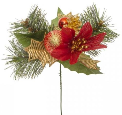 Christmas Pick - Red Poinsettia 12.5cm (4 Per Pack)