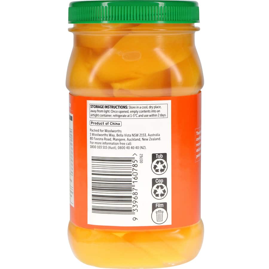 Woolworths Peach Slices In Juice Plastic jar 695g