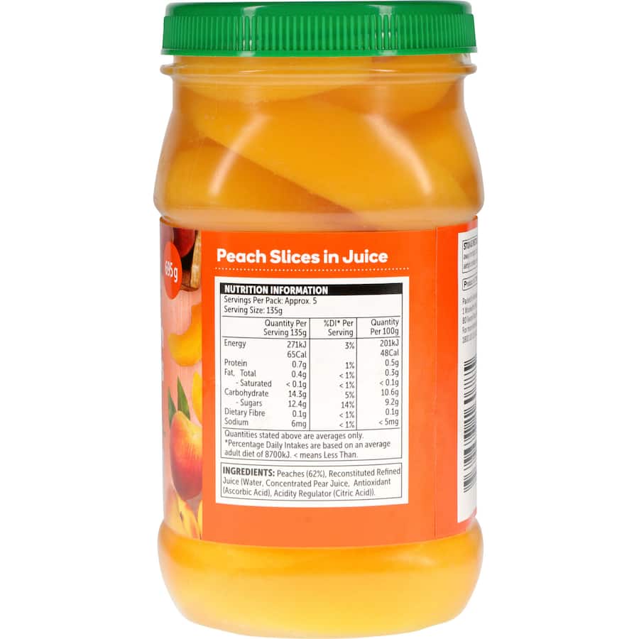 Woolworths Peach Slices In Juice Plastic jar 695g