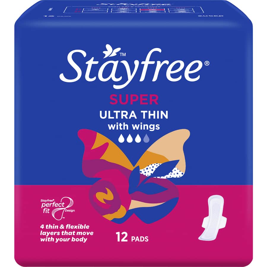 Stayfree Ultra Thin Pads Super Wings 12pack