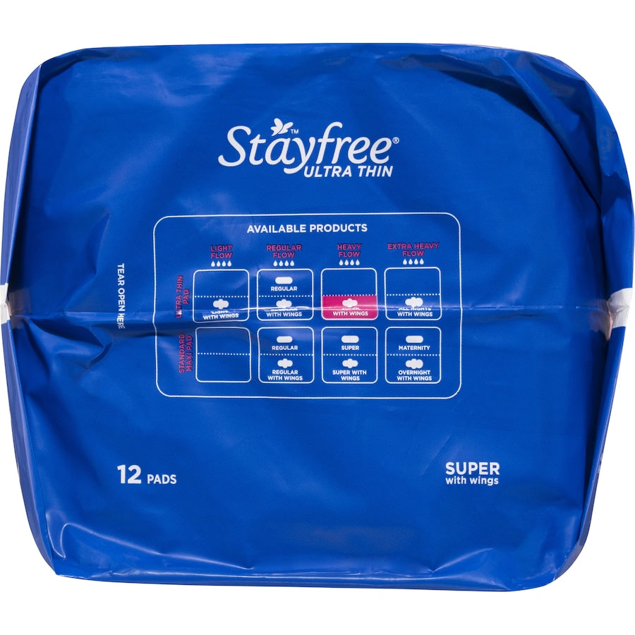 Stayfree Ultra Thin Pads Super Wings 12pack