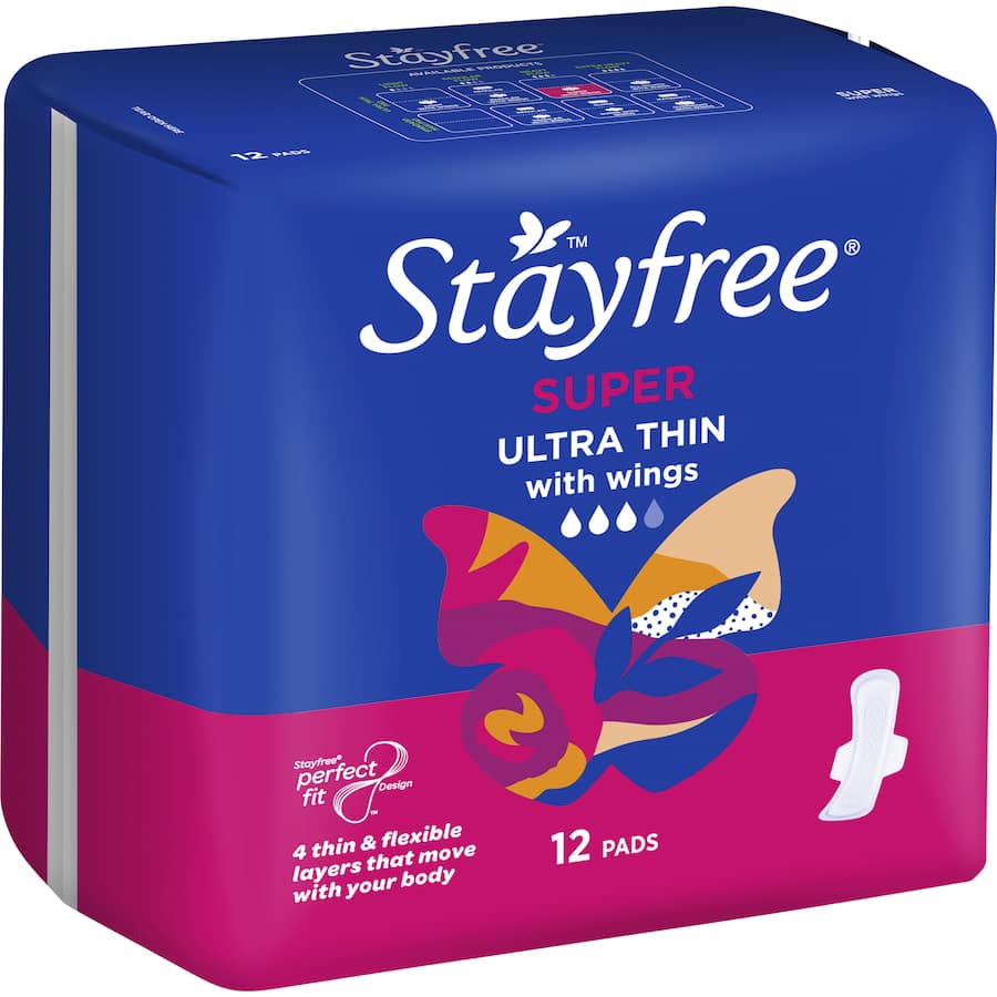 Stayfree Ultra Thin Pads Super Wings 12pack