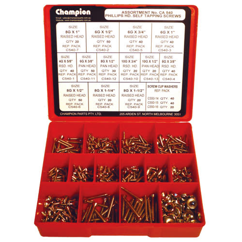 Champion Self Tapping Screw Assortment 540 piece
