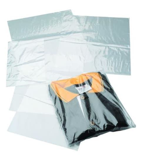 Clear plastic bags, 450 x 775mm, 250-pack, ideal for showcasing products with clarity and lightweight strength.