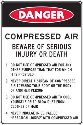 Danger Sign | Compressed Air, Beware Injury/Death W225mm x H300mm -