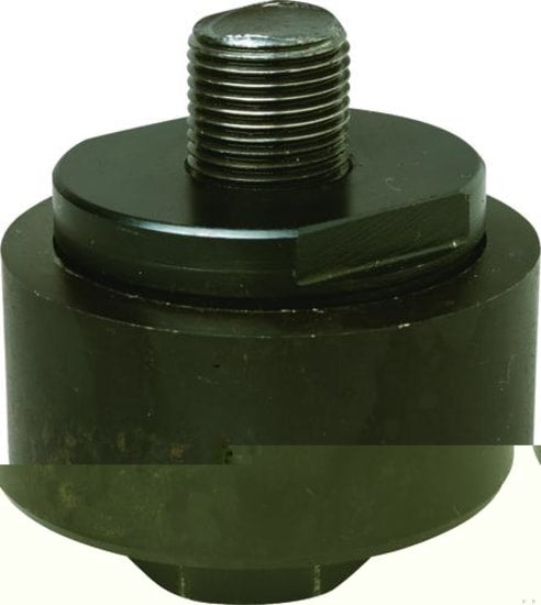 Bramley 13/16" chassis punch creating clean round holes in sheet metal, cutting through materials up to 1.6mm thick.