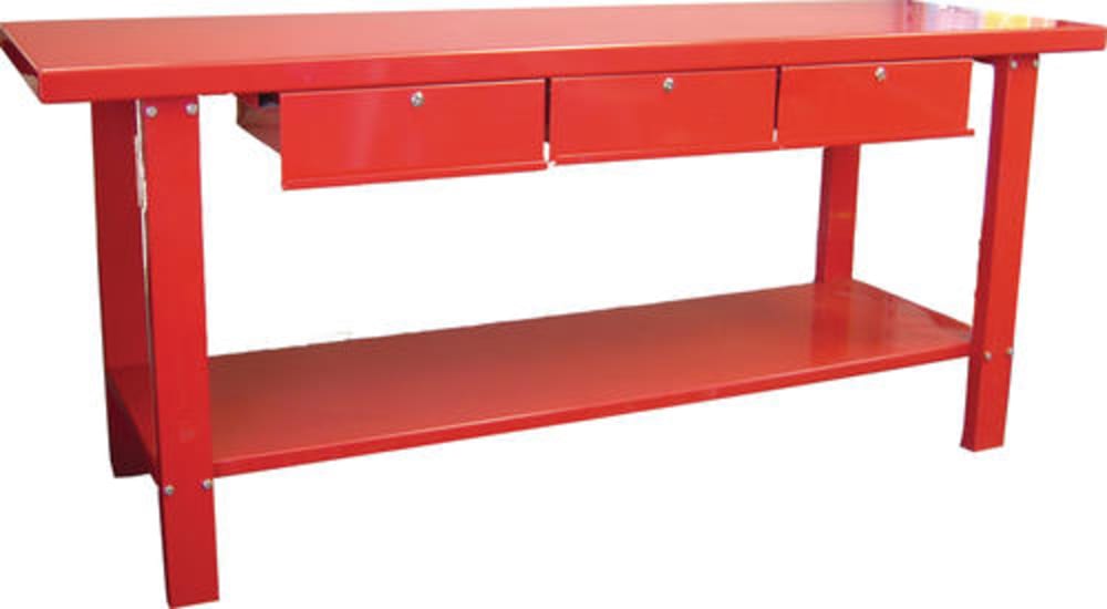 ProEquip 2M heavy-duty steel workbench with three lockable drawers, 2000mm length, and powder-coated finish for durability.