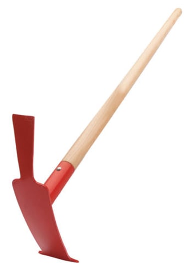 Double-ended thistle grubber with hardwood handle, ideal for effective weed removal in gardens. Lightweight and durable design.