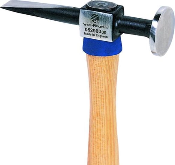 Lightweight dual-face hammer for metalworking and woodworking with 41mm round face and straight pein, ideal for precision tasks.