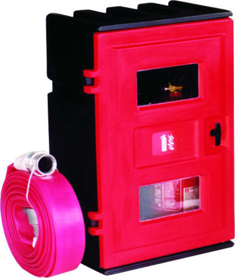 Jonesco 9kg extinguisher cabinet with polycarbonate windows, UV-resistant, durable plastic, perfect for fire safety storage.
