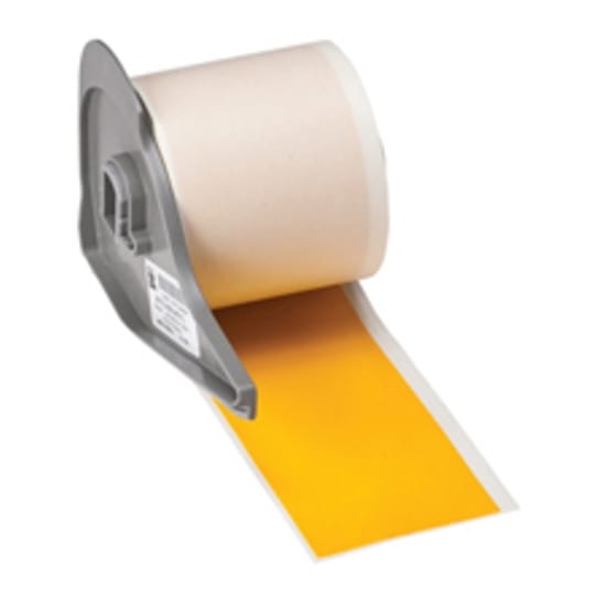 Bright yellow BMP71 vinyl tape, 50mm wide and 15m long, perfect for indoor/outdoor use, marking, and repairs.