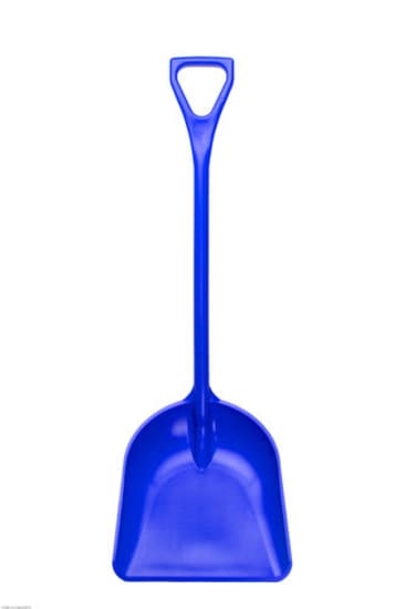 Durable blue polypropylene shovel with ergonomic design, perfect for gardening and landscaping tasks.