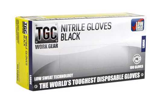 TGC Work Gear Black Nitrile Gloves-M-Pack of 100
