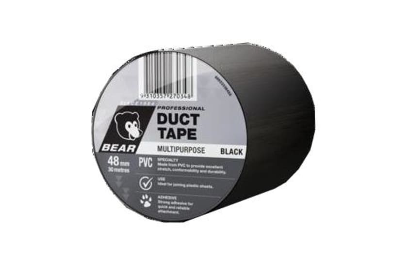 Durable black PVC duct tape, 100mm x 30m, ideal for sealing, repairing, and joining polythene sheeting.