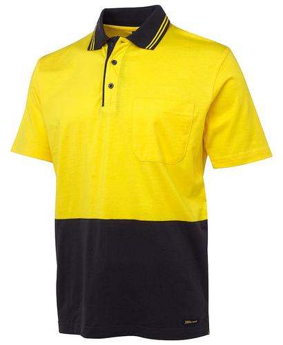 JB's Wear, Hi Vis Cotton Polo, 6CPHV - Yellow/Navy - M