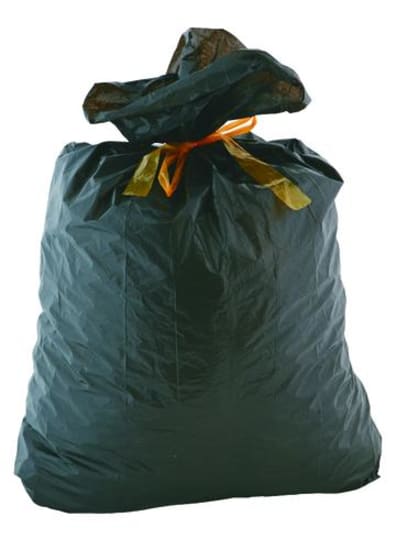 Black Plastic Easiroll Rubbish Bags, durable 25MU thickness, 720x950mm, ideal for heavy waste disposal in various settings.