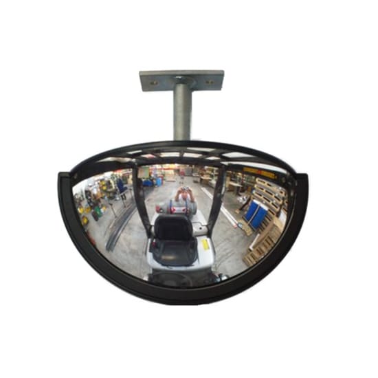 Forklift rear vision mirror measuring 220mm x 110mm, offers 180-degree viewing, adjustable bracket, and durable acrylic face.