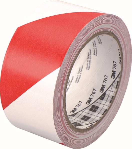 3M Hazard Warning Tape 767 Red/White Stripe 50mm x 33m (Roll)