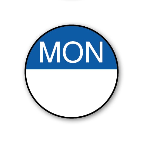 Monday Day Label Blue on White 24mm 1000 (Roll)