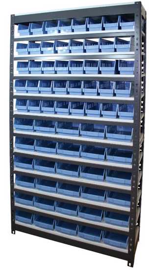 Rivet Bin Shelving Unit With 70 Storage Bins - 12 Shelf - 600kg (Each)