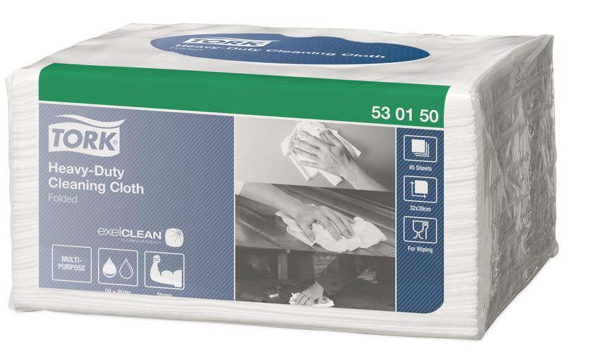 Tork 530 Heavy Duty Folded Cleaning Cloth White 32cm x 39cm (Pack of 45)
