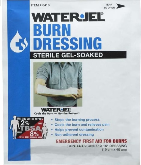 Water Jel Dressing, 400mm x 100mm, sterile gel-soaked dressing for burn and wound care, ideal for first aid and emergency use.