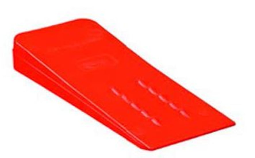 Durable 5.5" felling wedge for safe tree cutting, featuring bright color for visibility and comfortable grip for directional control.