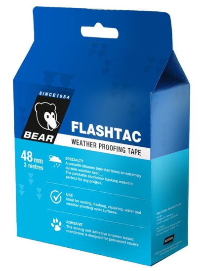 Flashtac Weatherproofing Tape 143-S, 72mm x 3m, silver, durable aluminum layer for effective weather-resistant sealing.