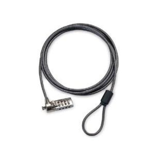 Heavy-duty 2m galvanized steel cable lock for laptops, featuring a resettable 4-digit combination for security.