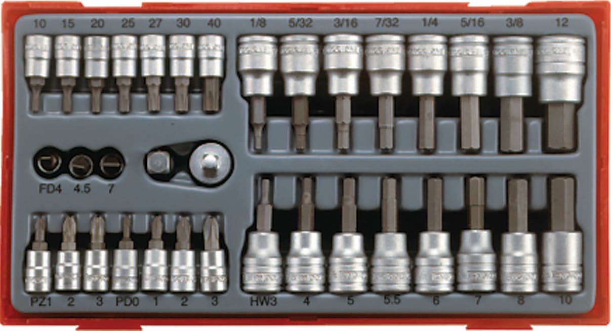 Teng 35pc 1/4 & 3/8in Dr. Bits Socket Set-TC-Tray