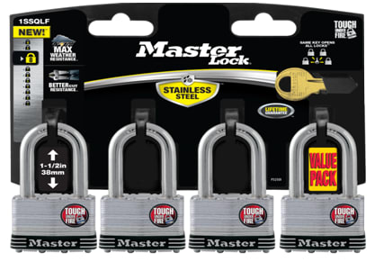 Master Lock 1SSQLFAU Stainless Steel Padlock 44mm (Pack of 4)