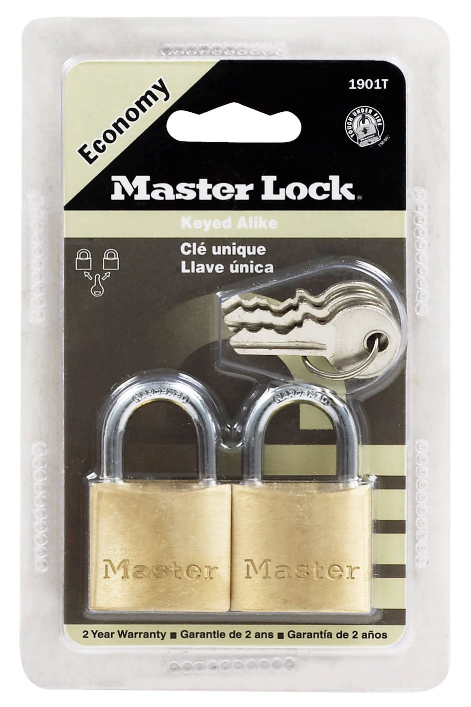 Master Lock 1901TAU Brass Economy Padlock 30mm Keyed Alike (Pack of 2)