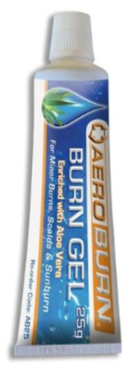 Soothing burn cream/gentle gel in 25g tube for quick relief from minor burns and skin irritations, suitable for all skin types.