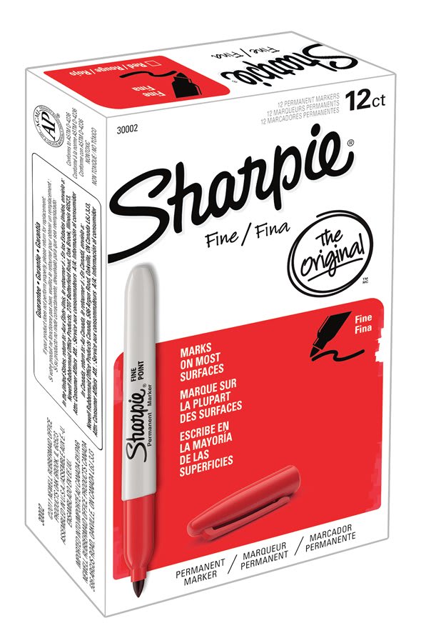 Sharpie Red Permanent Marker Fine Tip (Box of 12)