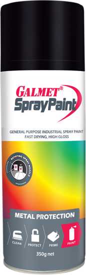 Galmet Spray Paint Black Gloss 350gm (Each)