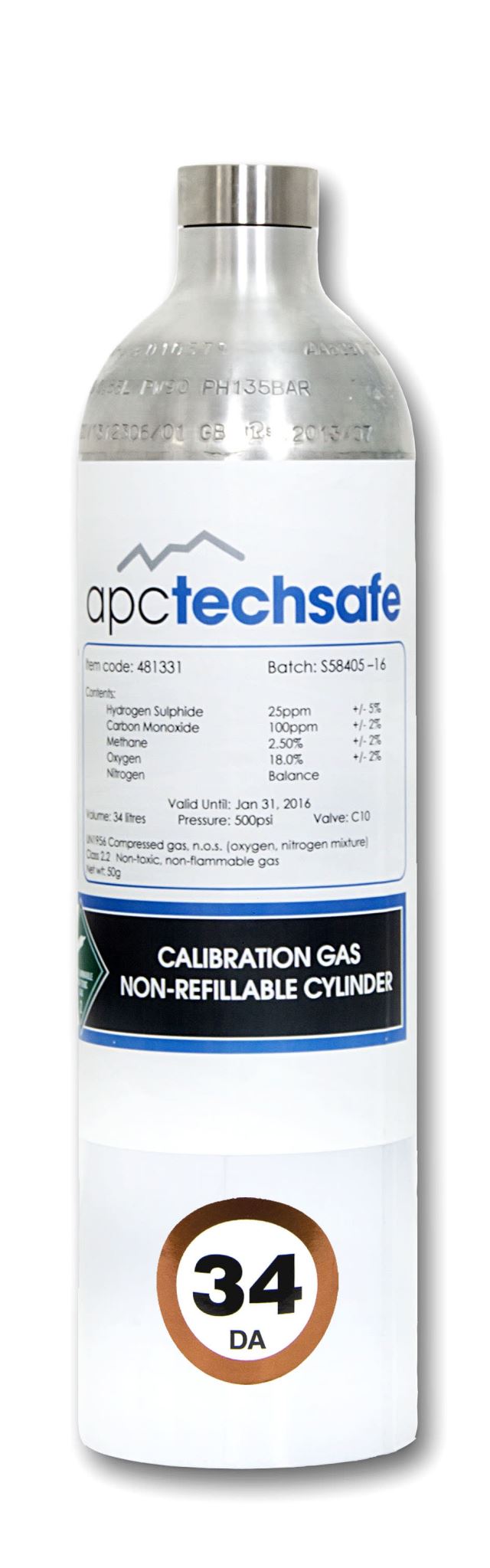 CAC Calibration & Bump Test Gas 34L 4-Gas MSA Mix