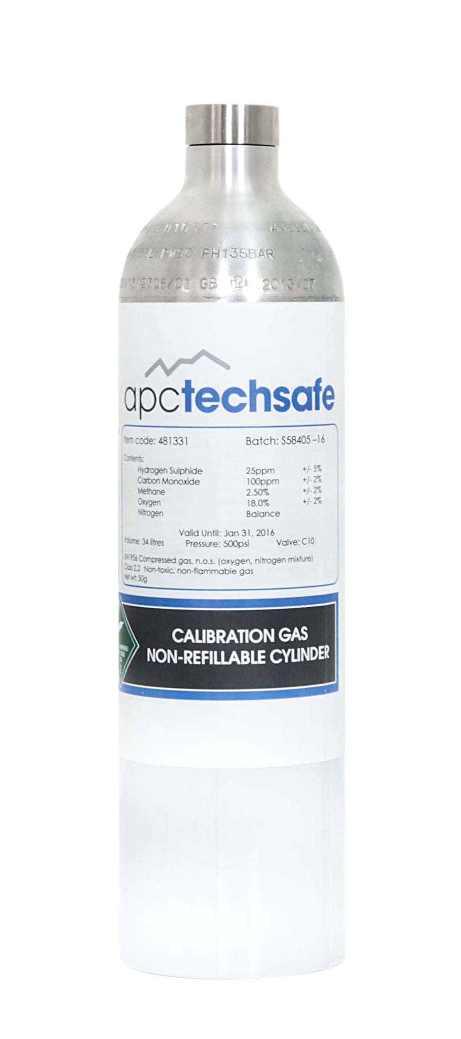 CAC Calibration & Bump Test Gas 34L 4-Gas MSA Mix