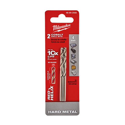 Milwaukee Drill Bit Red Helix Cobalt 2 Pk 4mm