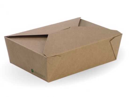 Biopak Large Bioboard Lunch Box, eco-friendly, 197mm x 140mm x 64mm, sturdy paperboard, 200 pieces for sustainable meal packaging.