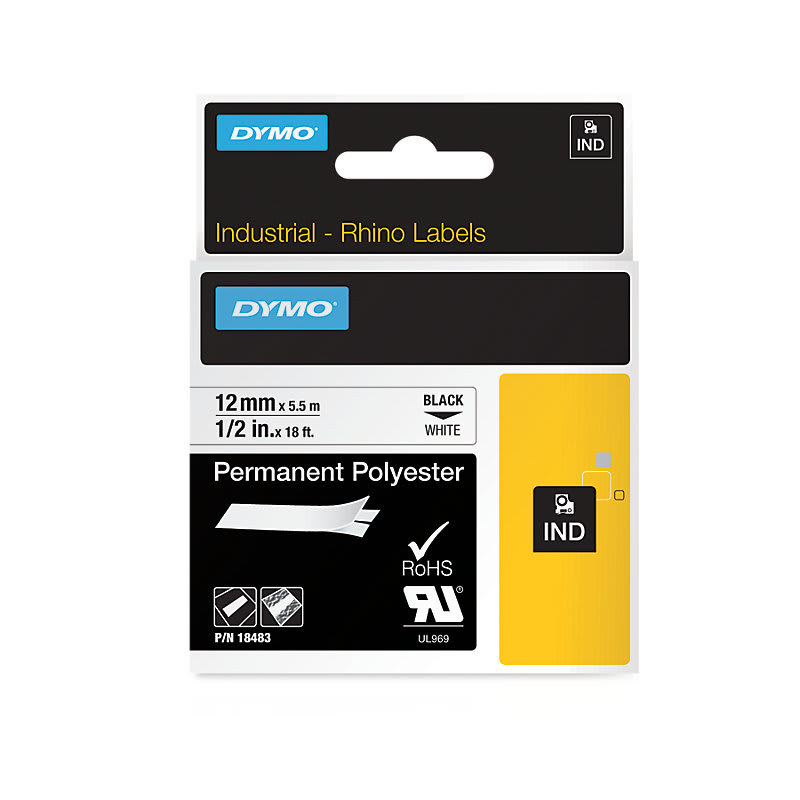 Dymo Industrial Permanent Polyester Labels 12mm x 5.5m (Pack)