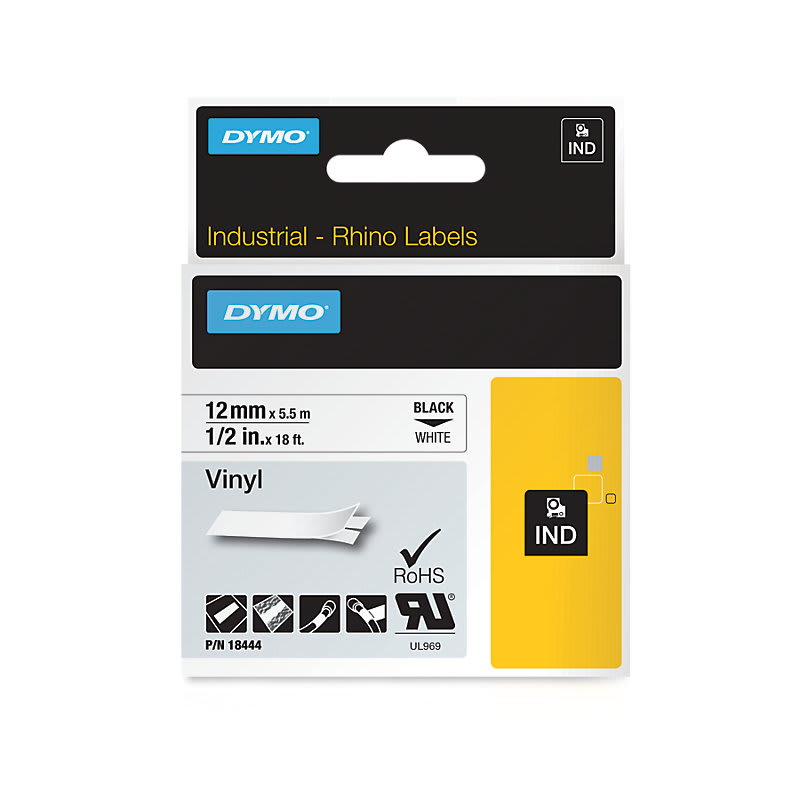 Dymo Rhino Industrial Vinyl Labels 12mm x 5.5m (Pack)