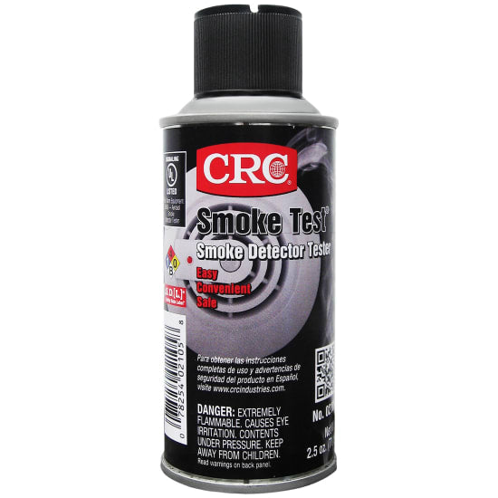 Aerosol can of CRC 2105 Smoke Test simulates smoke for safe, effective testing of smoke detectors without residue or staining.
