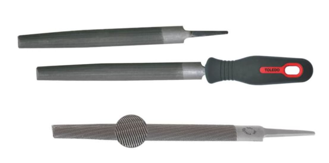 Half round tapered file, 250mm long, double cut for efficient material removal and smooth finishes on various surfaces.